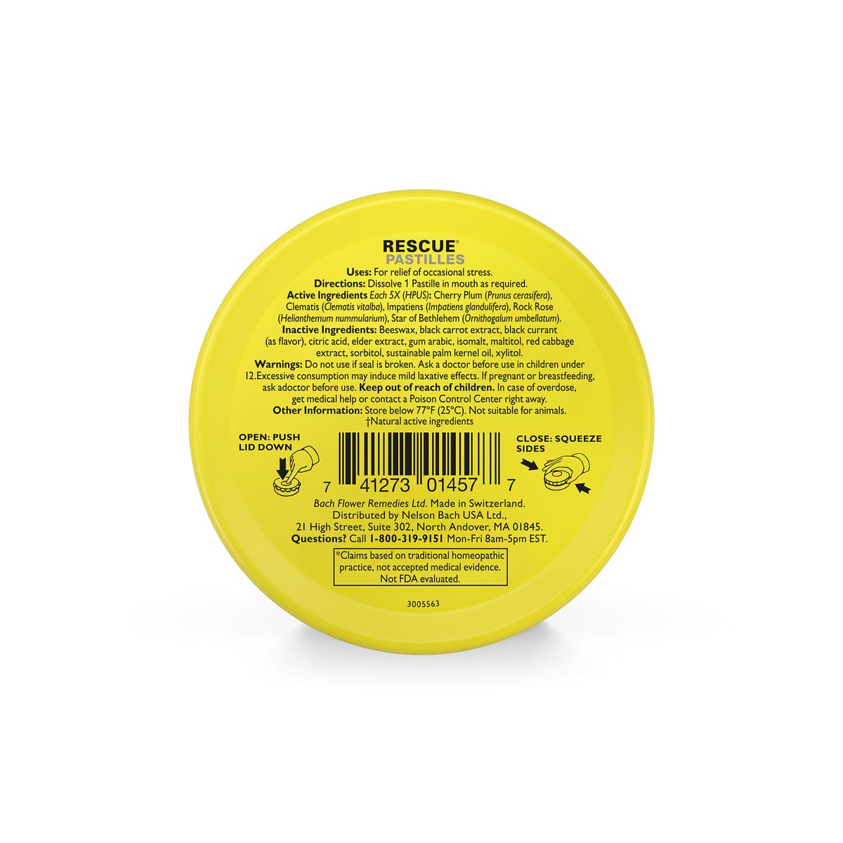 Bach Flower Remedies - Rescue Pastilles Black Currant - 50 grams — original manufacturer facts and ingredients panel
