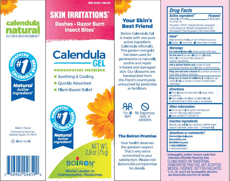 Boiron Calendula Gel 2.6 oz (75 g) carton and Drug Facts, UPC 306962046590