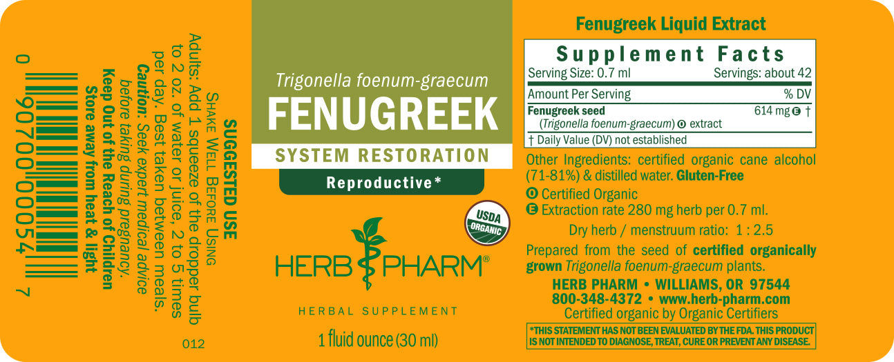 Herb Pharm - Fenugreek Extract - 1 oz — original manufacturer facts and ingredients panel