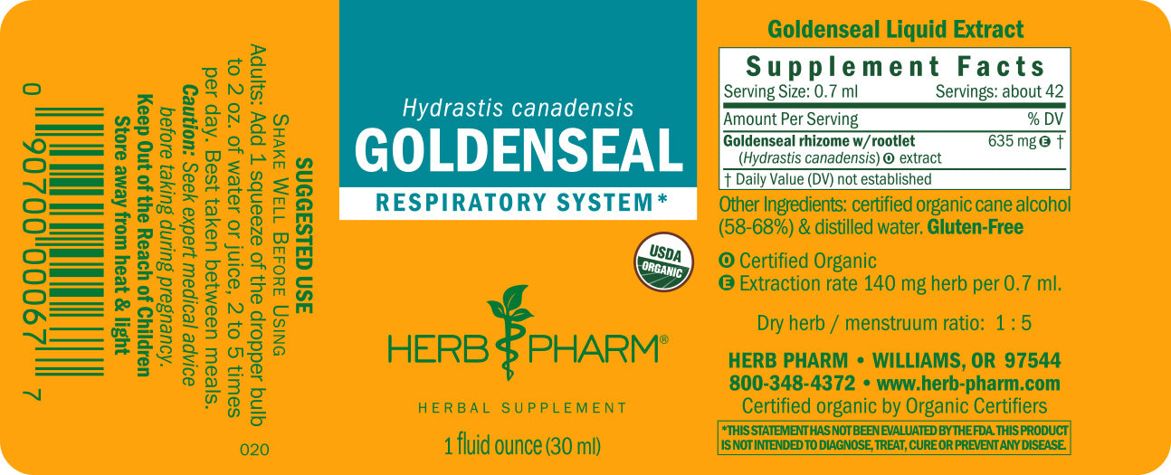 Herb Pharm - Goldenseal Extract - 1 oz — original manufacturer facts and ingredients panel