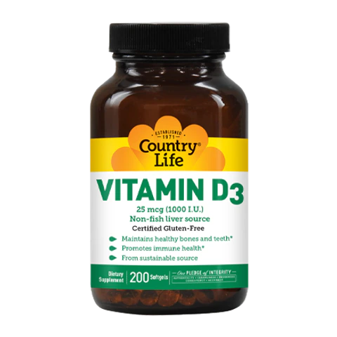 Country Life - Vitamin D3 1000 IU - 200 Softgels