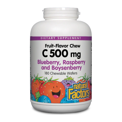 Natural Factors - C 500 mg Natural Fruit Chews Blueberry Raspberry & Boysenberry - 180 Tablets