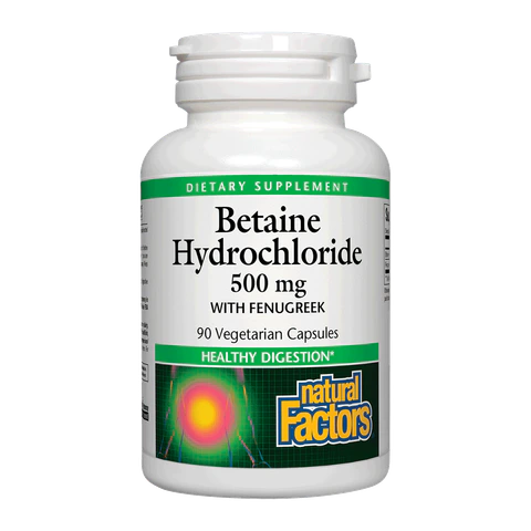 Natural Factors - Betaine Hcl 500 mg W 100 mg Fenugreek - 90 Capsules