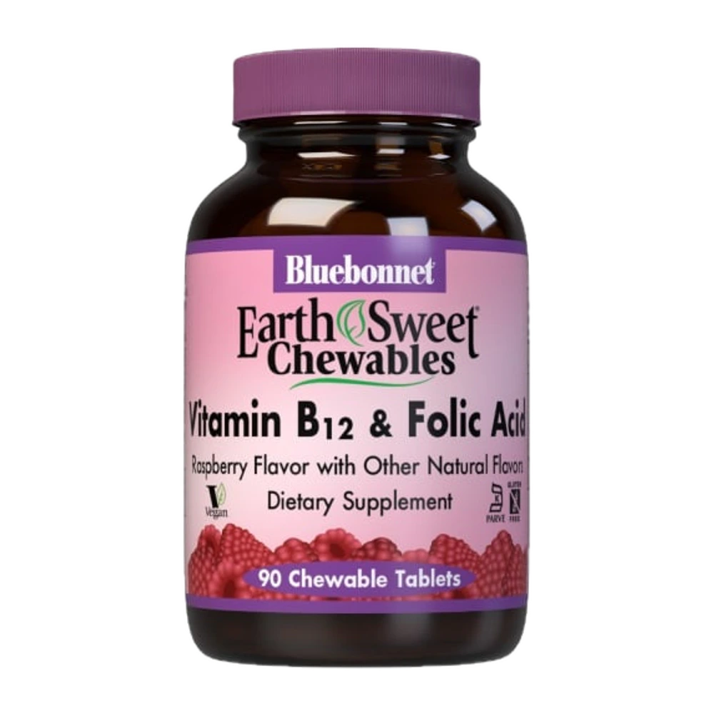 Bluebonnet - Earthsweet Chewables Vitamin B-12 & Folic Acid Raspberry - 90 Tablets