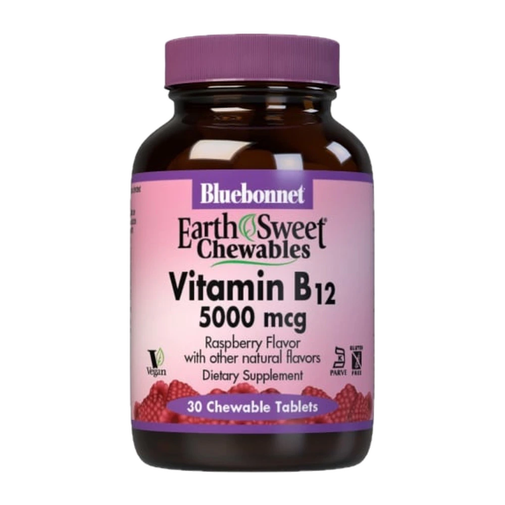 Bluebonnet - Earthsweet Chewables Vitamin B-12 5000 mcg Raspberry - 30 Tablets