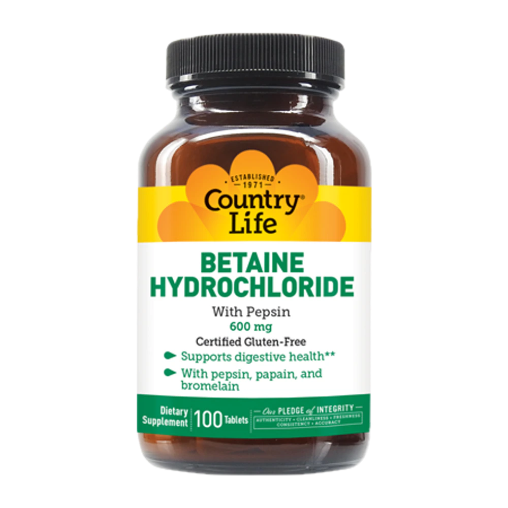 Country Life - Betaine Hydrochloride 600 mg - 100 Tablets