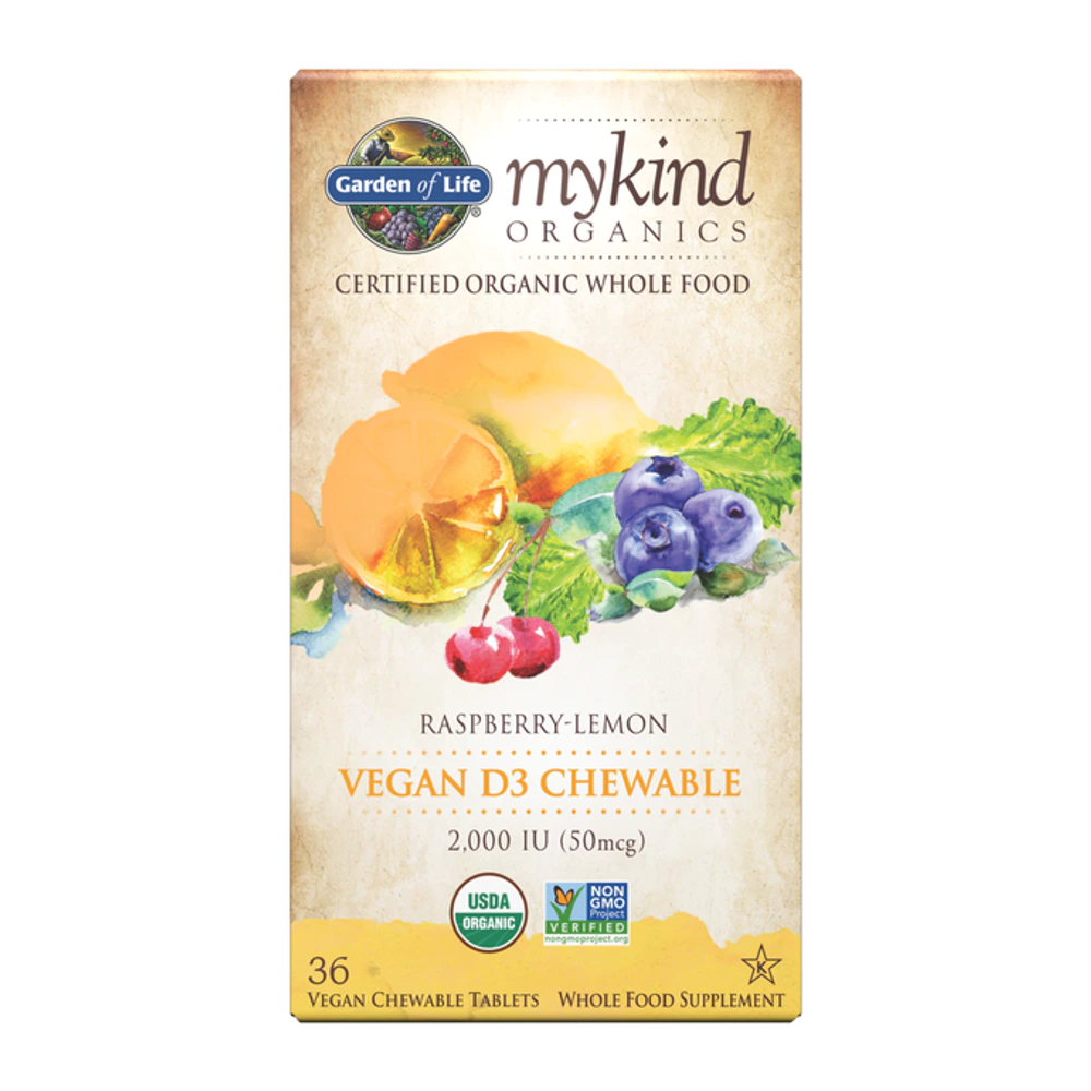 Garden of Life - Mykind Organics 2000 IU Vegan D3 Raspberry-Lemon - 30 Chewables