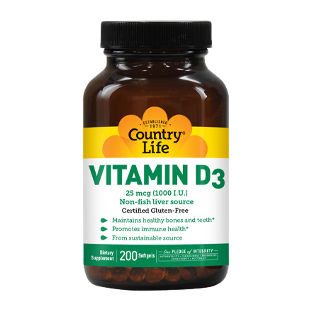 Country Life - Vitamin D3 1000 IU - 200 Softgels