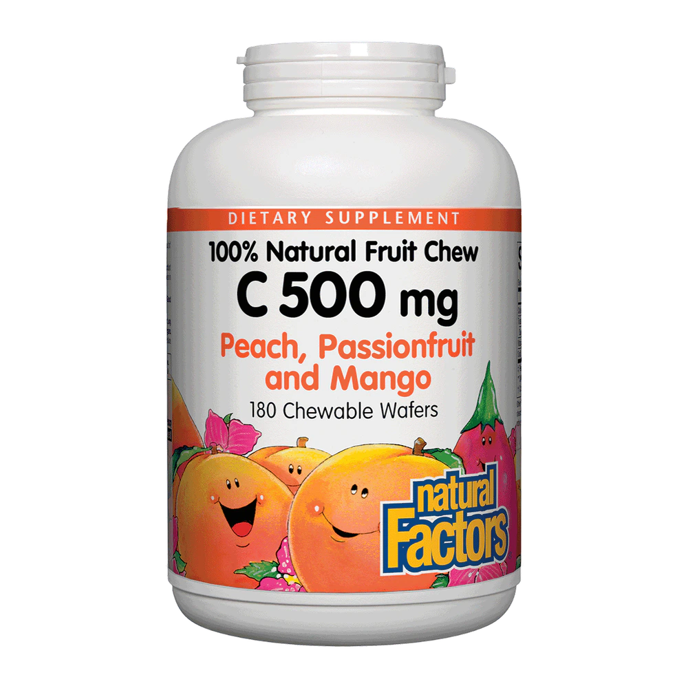 Natural Factors - C 500 mg Natural Fruit Chews Peach Passionfruit & Mango - 180 Tablets