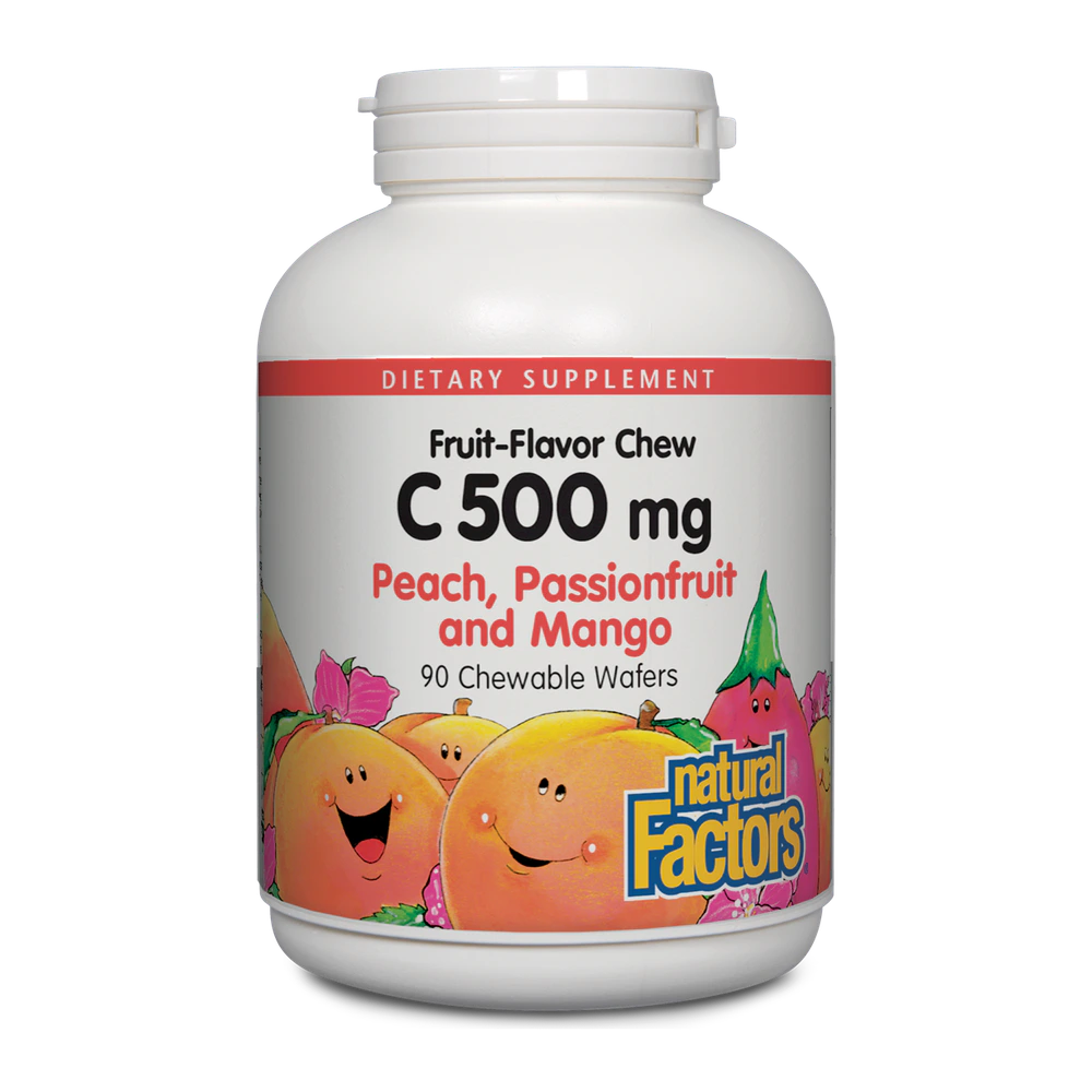 Natural Factors - C 500 mg Natural Fruit Chews Peach Passionfruit & Mango - 90 Tablets