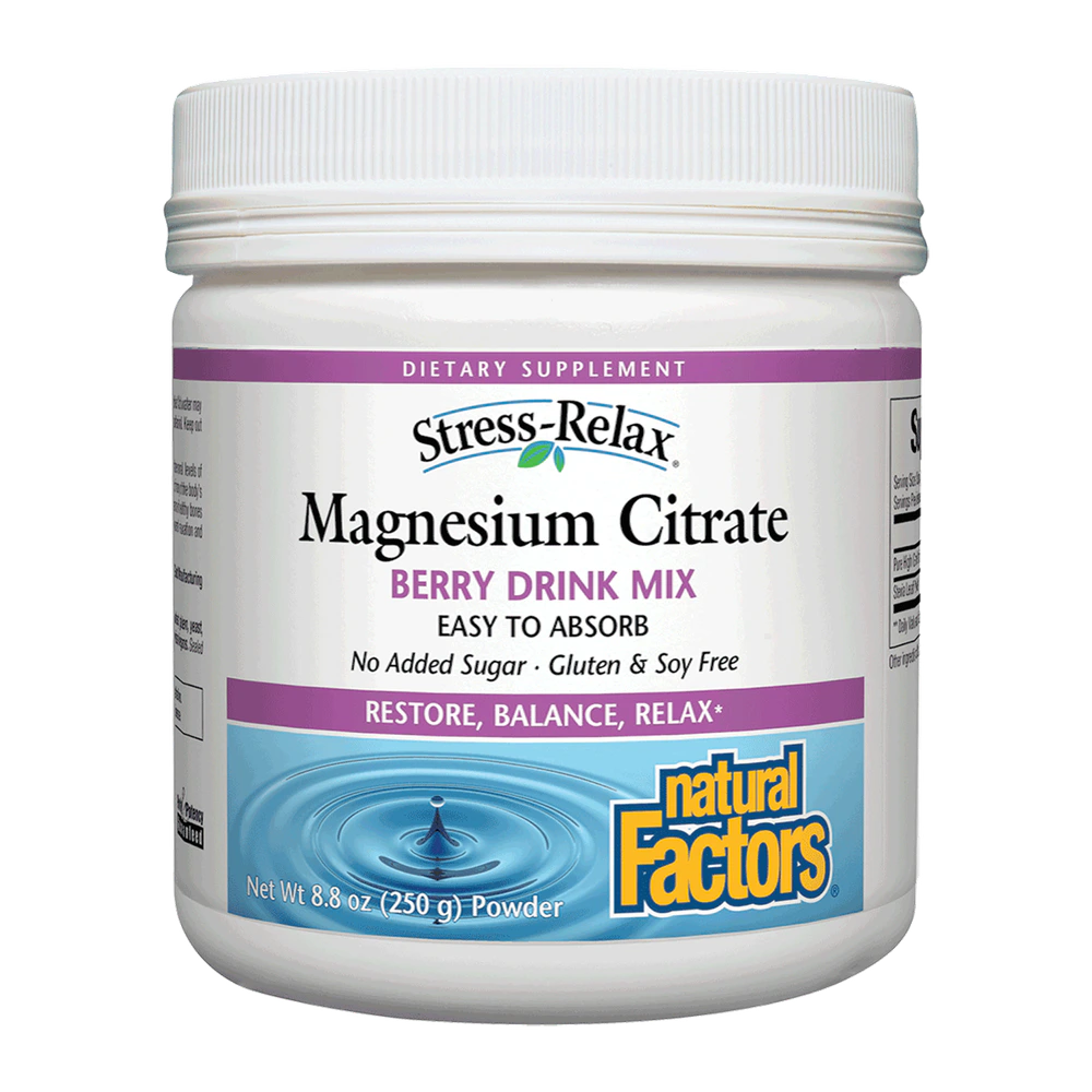 Natural Factors - Stress-Relax Magnesium Citrate Powder Tropical Drink Mix - 8.8 oz