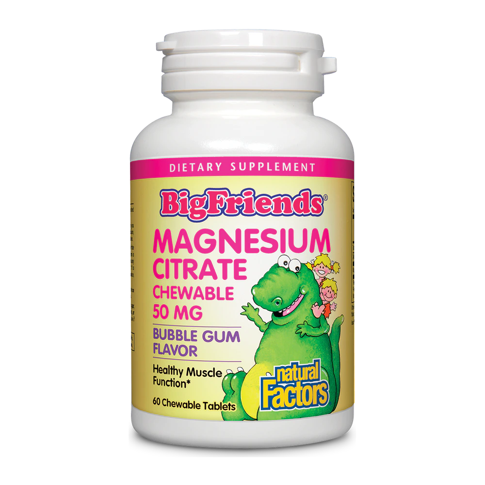 Natural Factors - Bigfriends Magnesium Citrate 50 mg Chewable - Bubble Gum - 60 Tablets