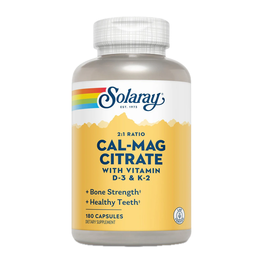Solaray - Cal-Mag Citrate Plus D3 K2 - 180 Capsules
